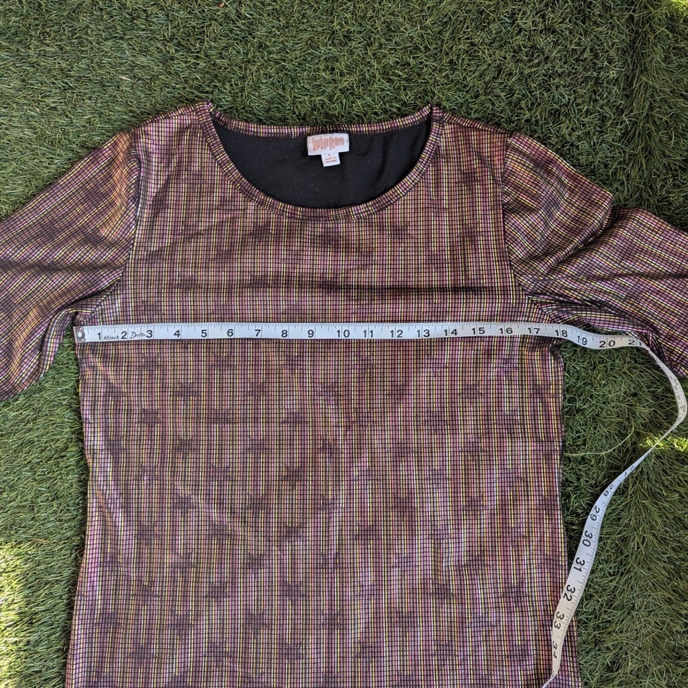 LuLaRoe Metallic Rainbow Stripe Star Short Sleeve Top Womens Large Shimmer Shirt - Picture 5 of 6